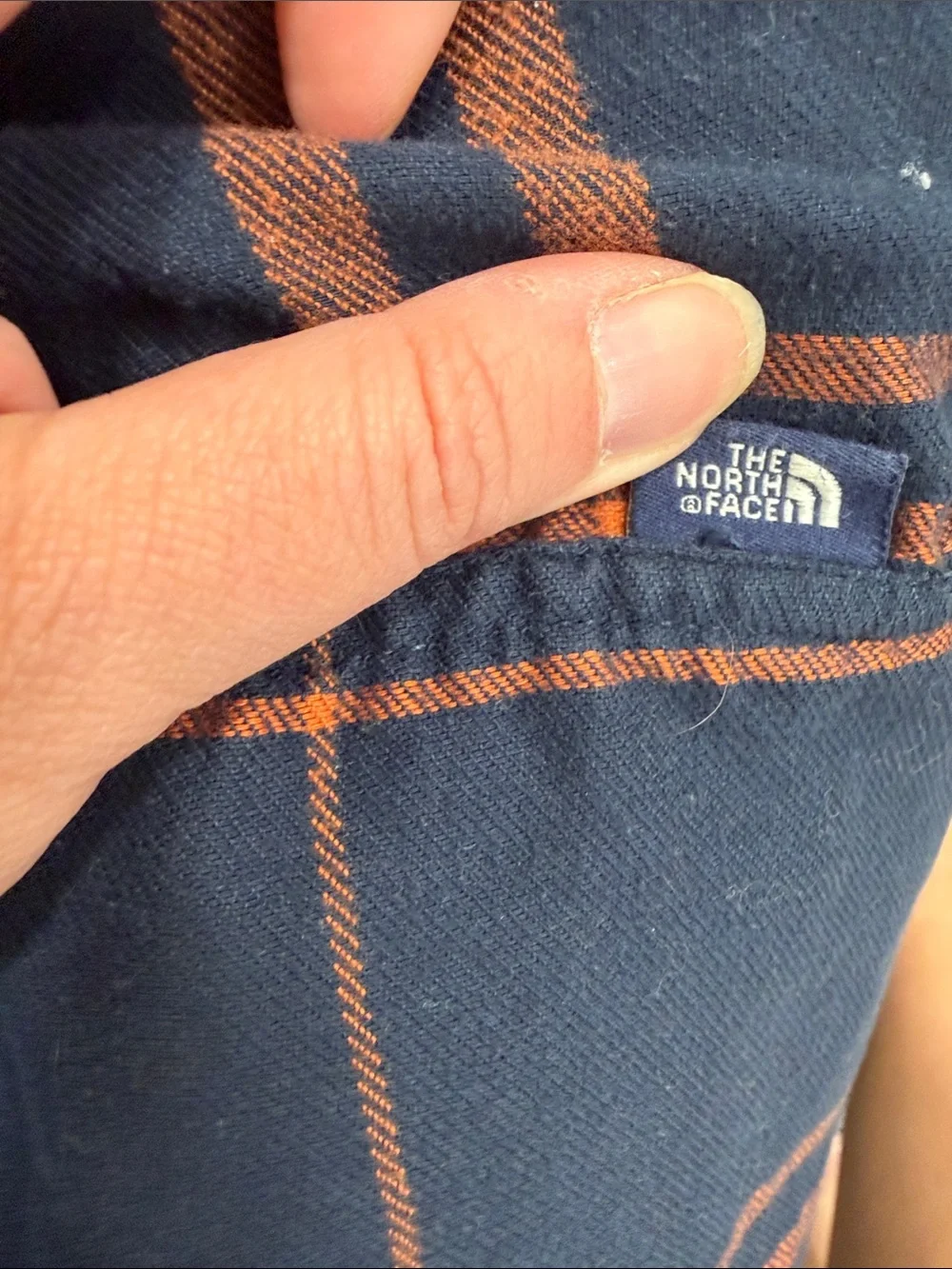 The North Face Navy and Orange Plaid Long-Sleeve Button-Down Shirt